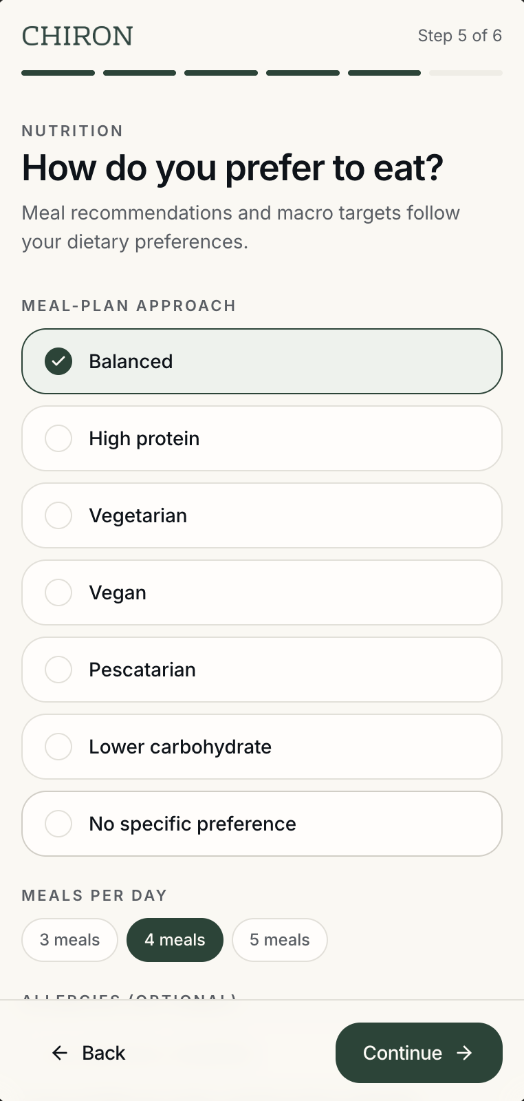 Nutrition step: meal-plan approach and meals per day