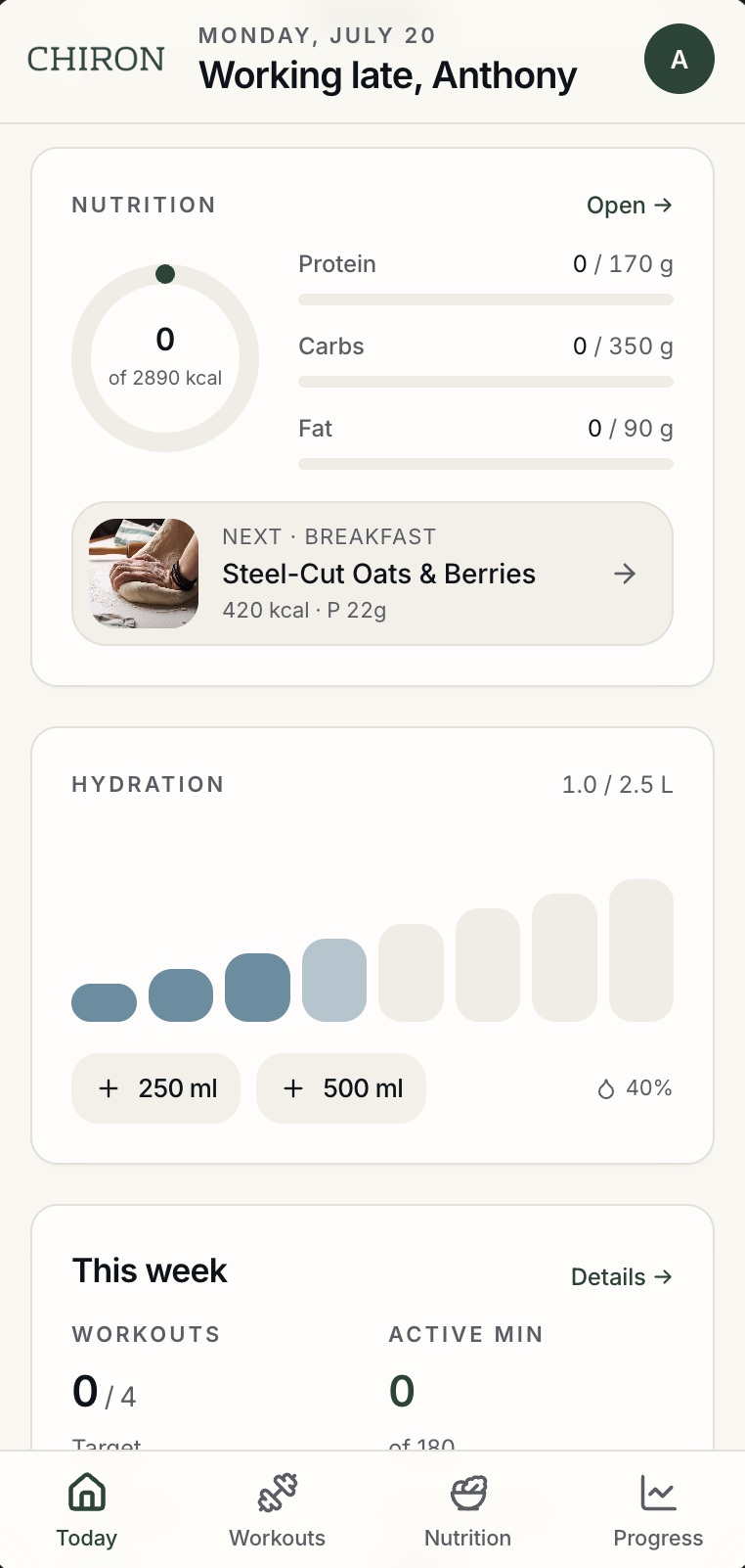 Final Today nutrition guidance connected to the workout plan