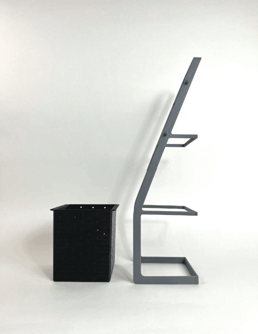 Side view of the final Laundra prototype with the hamper removed