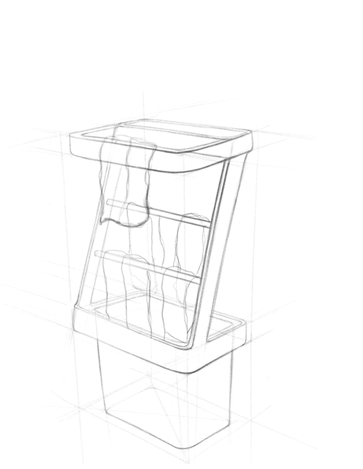 Sketch of the refined self-standing Z-frame with hamper below