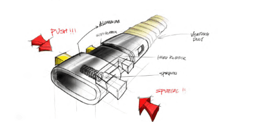 Connector prototype 1 sketch: spring-loaded push-to-connect fitting
