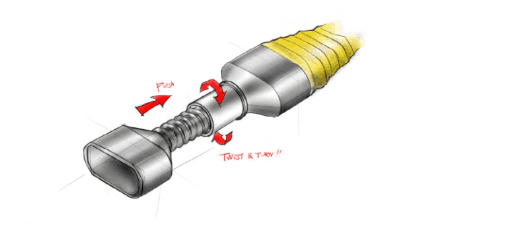 Connector prototype 3 sketch: threaded tube fitting with a straight-through opening