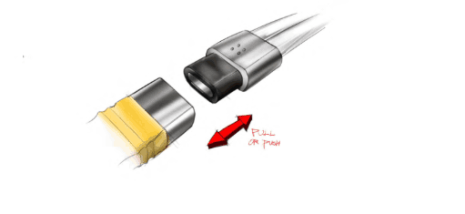 Refined connector sketch combining a compact exposed opening with the flexible sealing approach