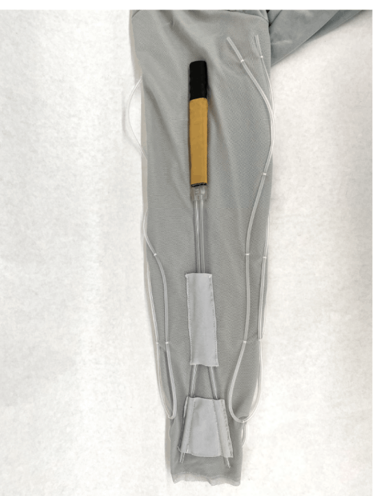Top view of the final sleeve prototype showing tube holders separated into two sections