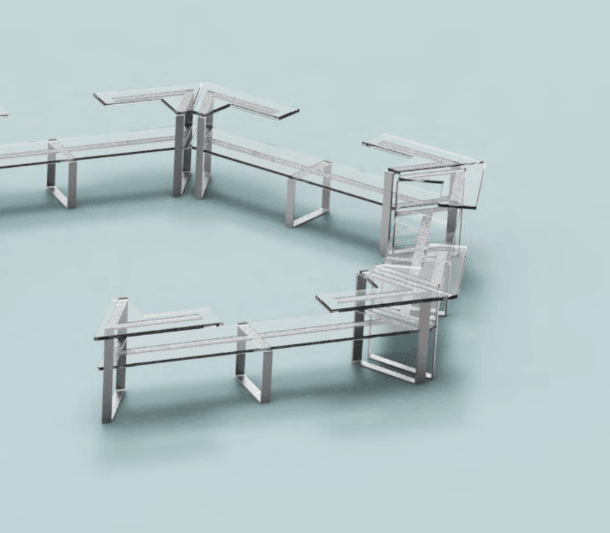 Benches arranged in a circular group configuration