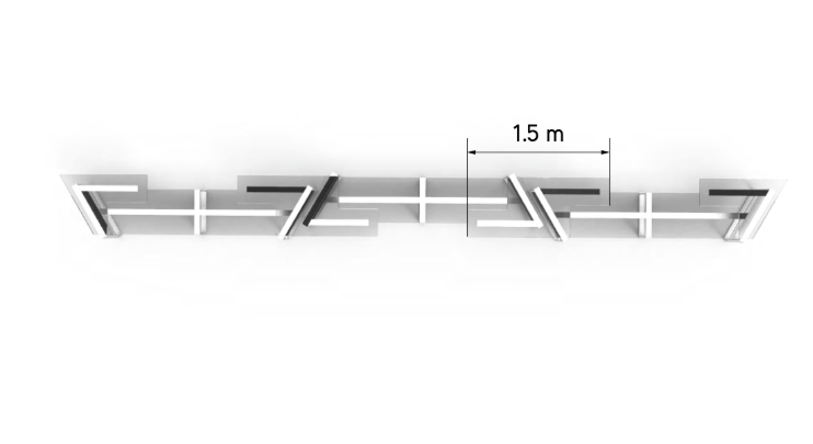 Top-view diagram of the linear arrangement with a 1.5 m spacing dimension