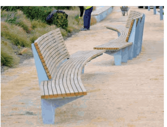 Precedent: curved public benches along a park path