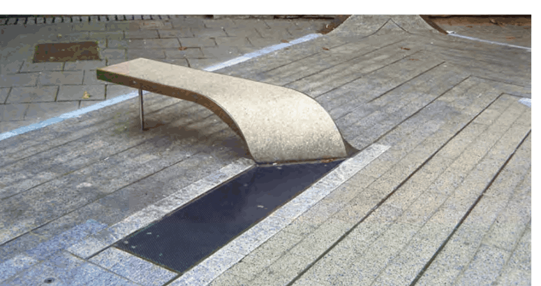 Precedent: stone bench emerging from a plaza surface