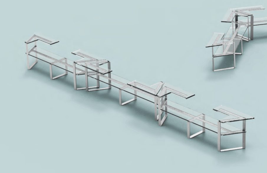 Benches repeated in a linear row