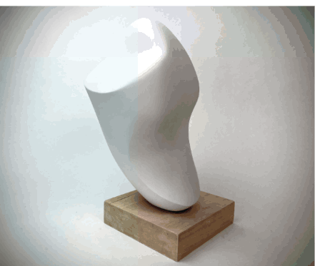 White organic sculpture study on a wooden base