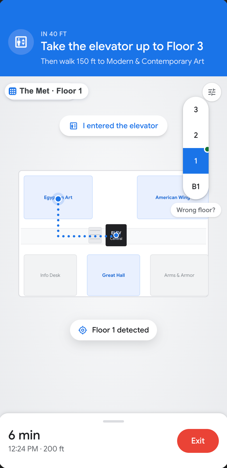 Elevator transition state: take the elevator up to Floor 3, an I entered the elevator confirmation, Floor 1 detected, and a Wrong floor option